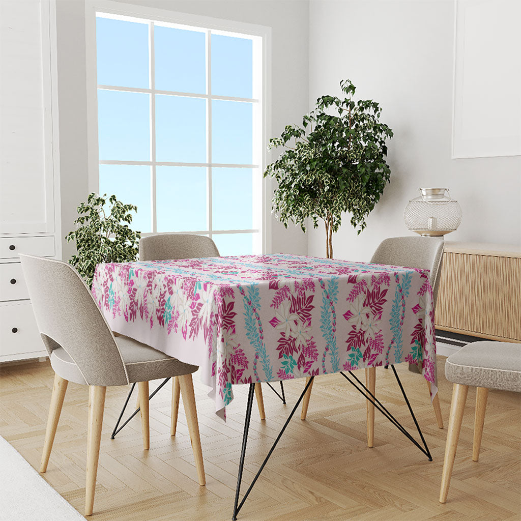 Monstera Tiare Plumeria Lei Pattern Tablecloth Pink Version LT01 - Polynesian Pride