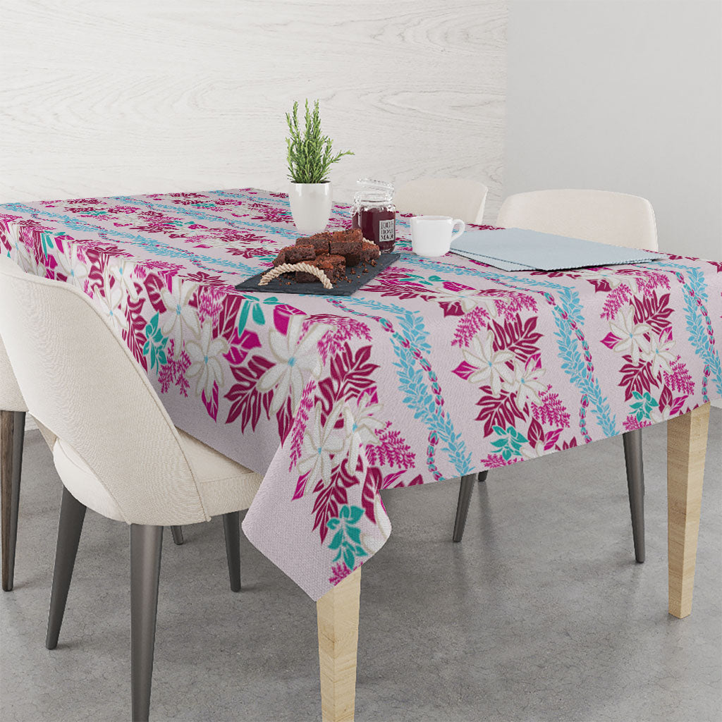Monstera Tiare Plumeria Lei Pattern Tablecloth Pink Version LT01 - Polynesian Pride