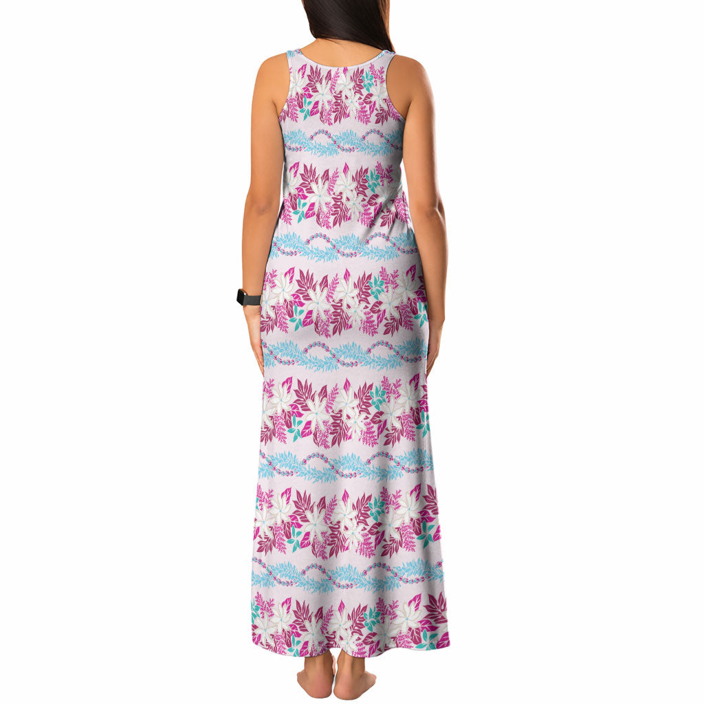 Monstera Tiare Plumeria Lei Pattern Tank Maxi Dress Pink Version LT01 - Polynesian Pride