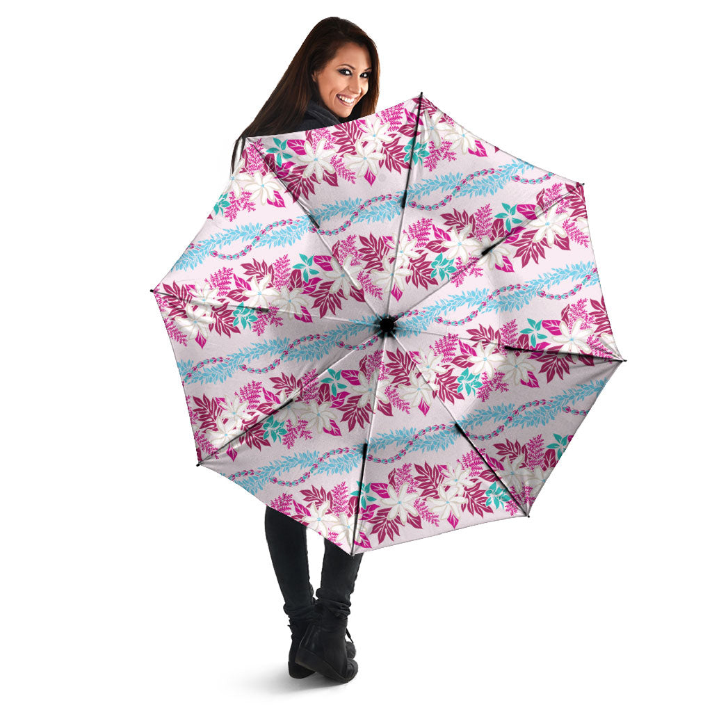 Monstera Tiare Plumeria Lei Pattern Umbrella Pink Version LT01 - Polynesian Pride