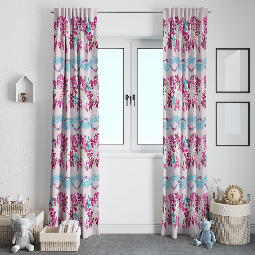Monstera Tiare Plumeria Lei Pattern Window Curtain Pink Version LT01 - Polynesian Pride