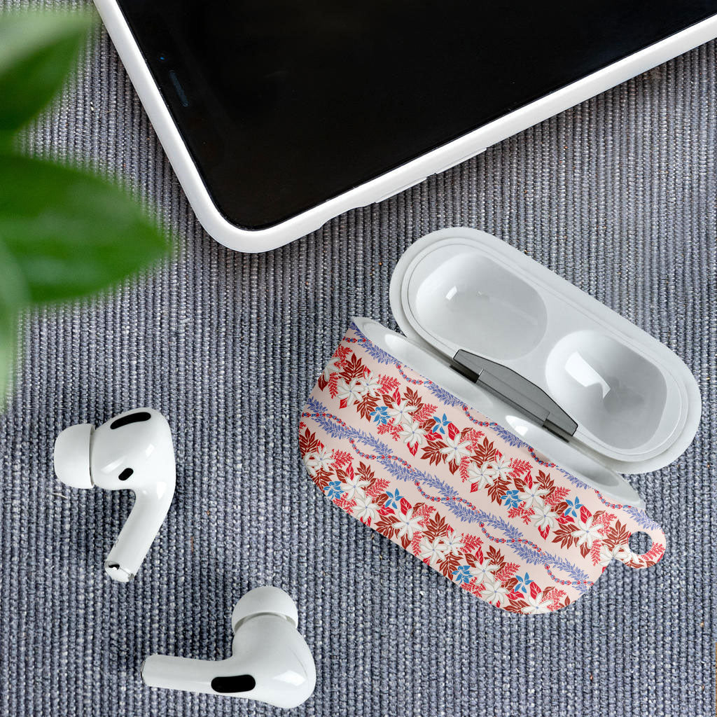 Monstera Tiare Plumeria Lei Pattern AirPods Case Red Version LT01 - Polynesian Pride