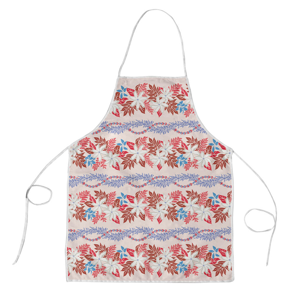Monstera Tiare Plumeria Lei Pattern Apron Red Version