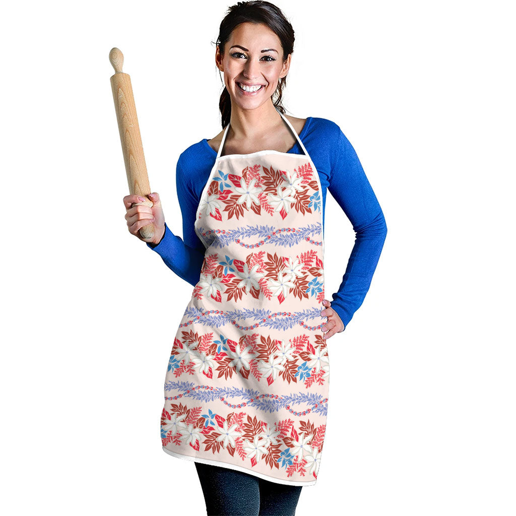 Monstera Tiare Plumeria Lei Pattern Apron Red Version LT01 - Polynesian Pride