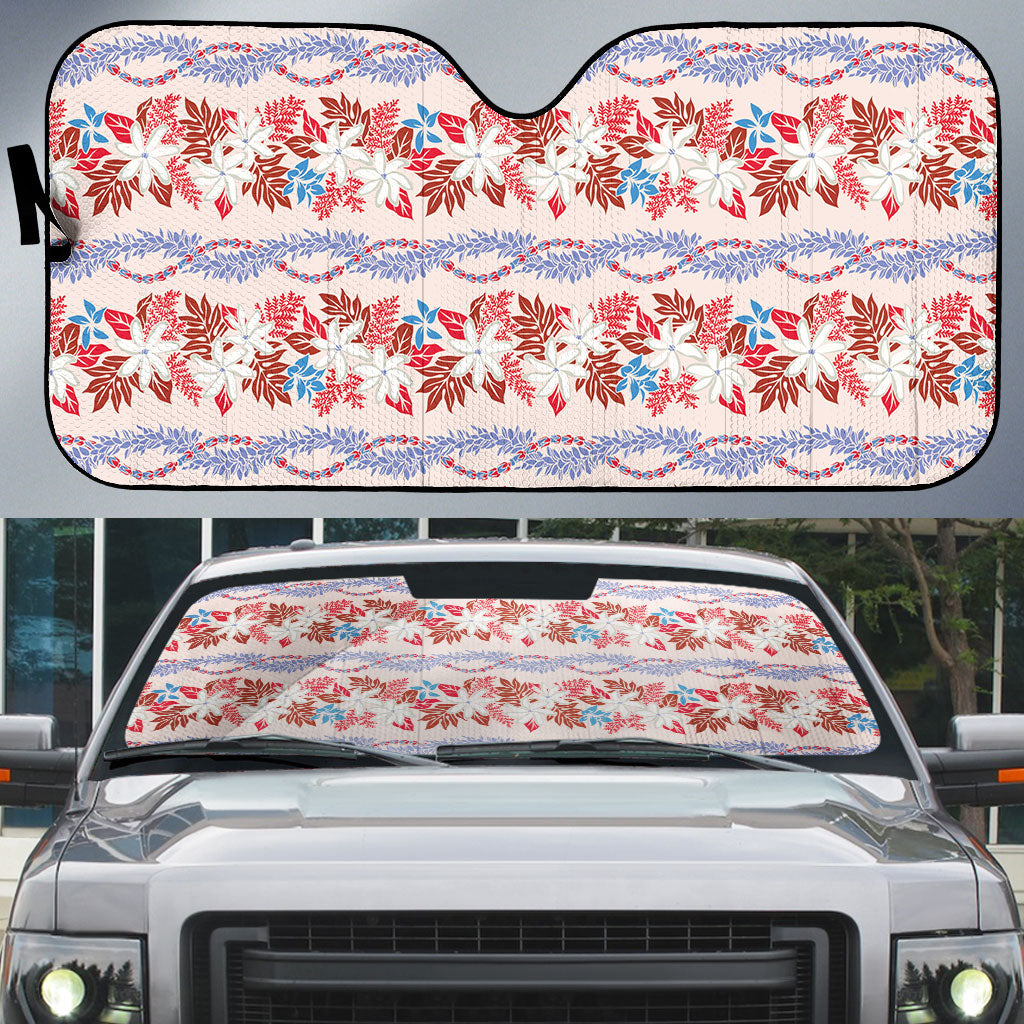 Monstera Tiare Plumeria Lei Pattern Auto Sun Shade Red Version LT01 Red - Polynesian Pride