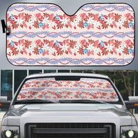 Monstera Tiare Plumeria Lei Pattern Auto Sun Shade Red Version LT01 Red - Polynesian Pride