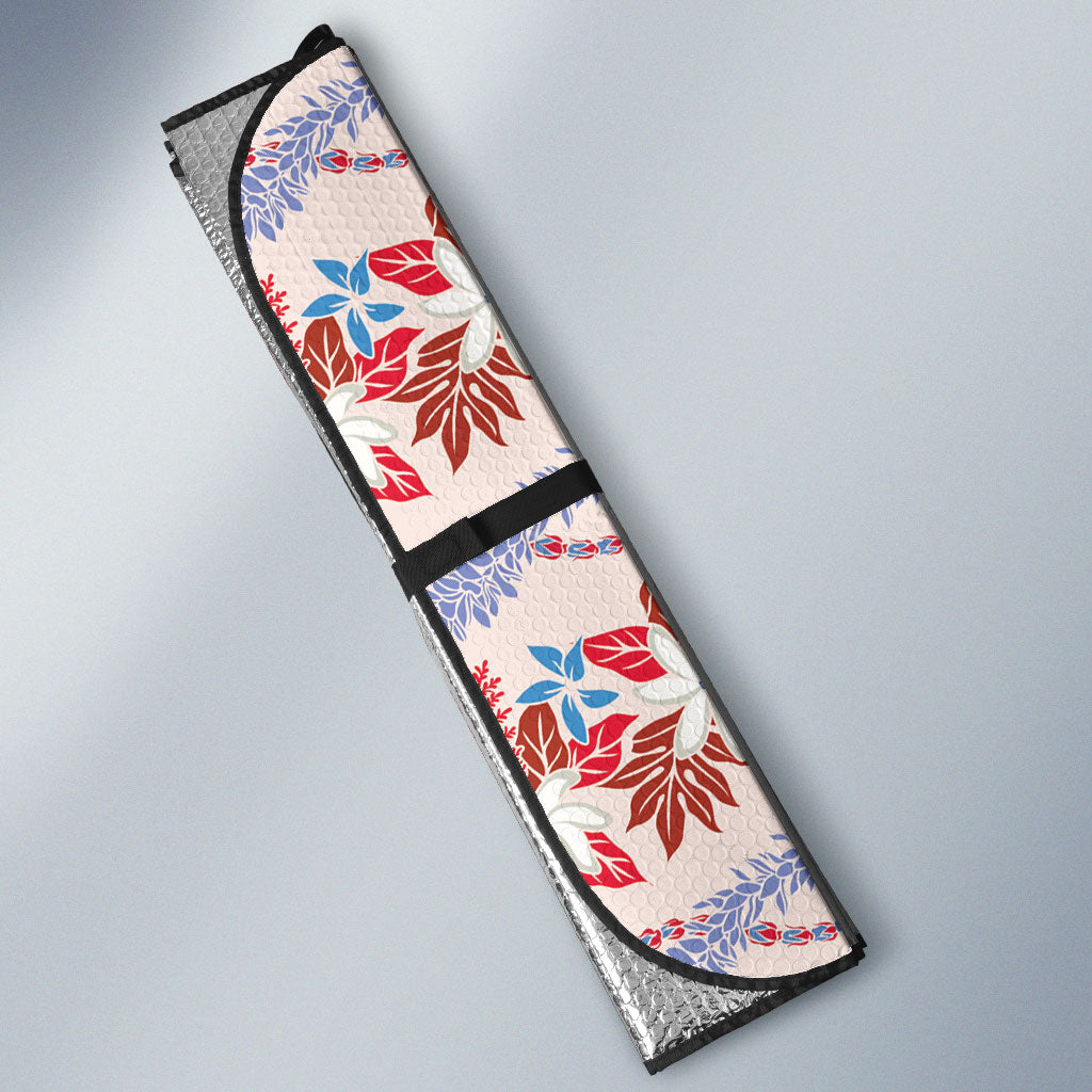 Monstera Tiare Plumeria Lei Pattern Auto Sun Shade Red Version LT01 - Polynesian Pride