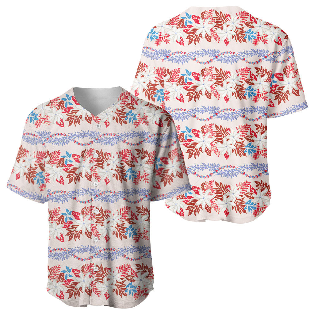 Monstera Tiare Plumeria Lei Pattern Baseball Jersey Red Version LT01 - Polynesian Pride