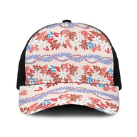 Monstera Tiare Plumeria Lei Pattern Baseball Net Cap Red Version LT01 One Size Black Red - Polynesian Pride