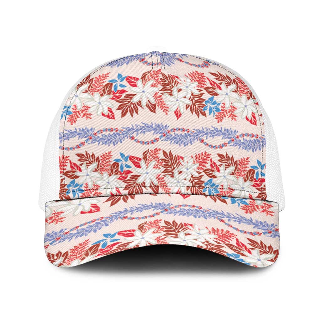 Monstera Tiare Plumeria Lei Pattern Baseball Net Cap Red Version LT01 One Size White Red - Polynesian Pride