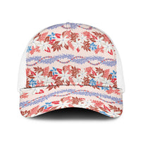 Monstera Tiare Plumeria Lei Pattern Baseball Net Cap Red Version LT01 One Size White Red - Polynesian Pride