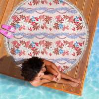 Monstera Tiare Plumeria Lei Pattern Beach Blanket Red Version LT01 - Polynesian Pride