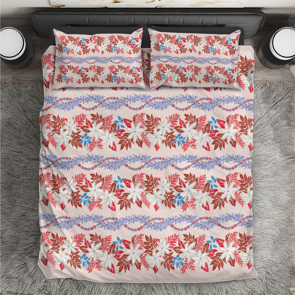 Monstera Tiare Plumeria Lei Pattern Bedding Set Red Version LT01 Red - Polynesian Pride