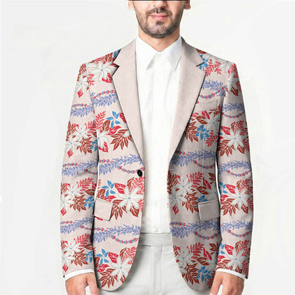 Monstera Tiare Plumeria Lei Pattern Blazer Red Version LT01 - Polynesian Pride