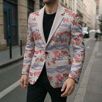 Monstera Tiare Plumeria Lei Pattern Blazer Red Version LT01 - Polynesian Pride