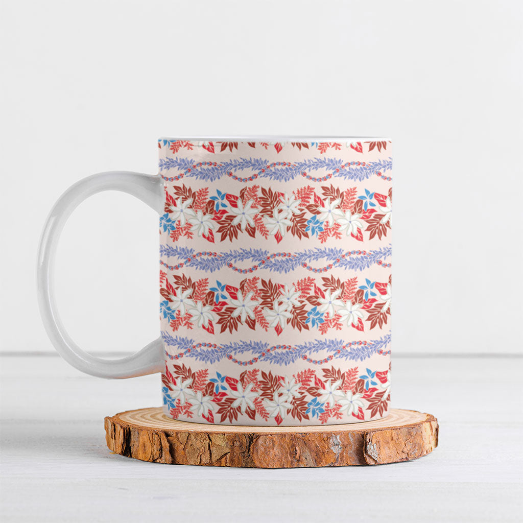 Monstera Tiare Plumeria Lei Pattern Ceramic Mug Red Version LT01 Red - Polynesian Pride