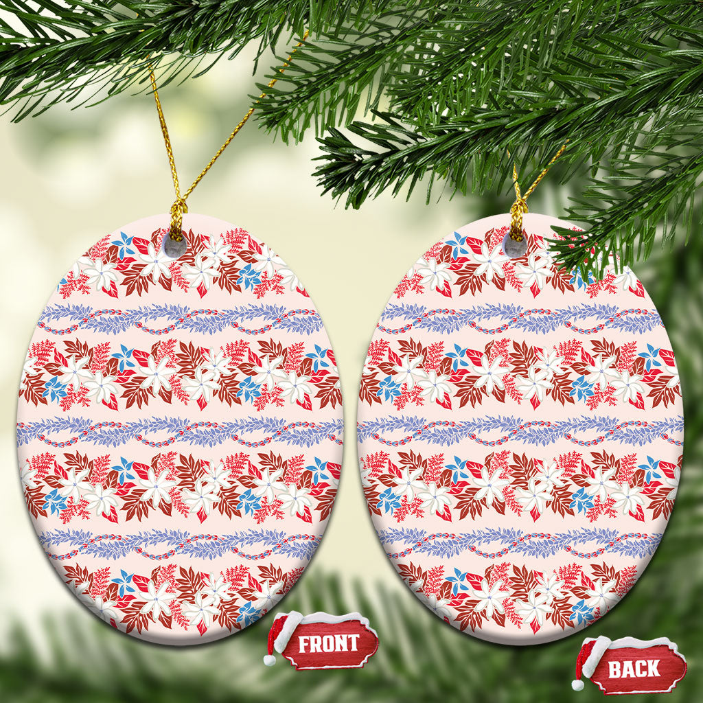 Monstera Tiare Plumeria Lei Pattern Ceramic Ornament Red Version LT01 Oval Red - Polynesian Pride