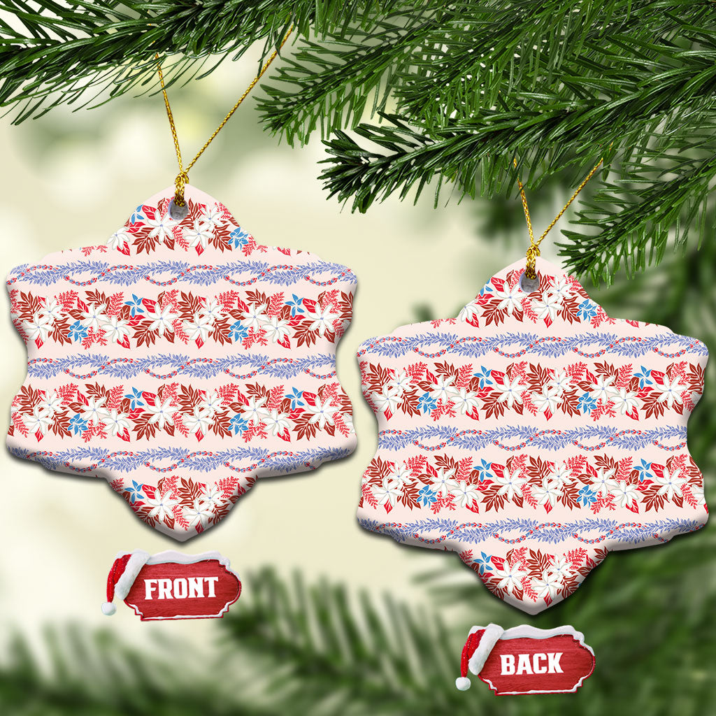 Monstera Tiare Plumeria Lei Pattern Ceramic Ornament Red Version LT01 Snow Flake Red - Polynesian Pride