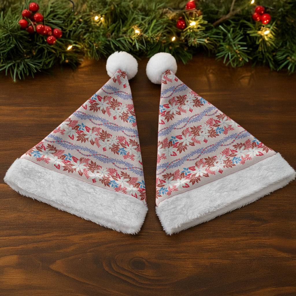 Monstera Tiare Plumeria Lei Pattern Christmas Santa Hat Red Version LT01 - Polynesian Pride