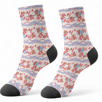 Monstera Tiare Plumeria Lei Pattern Crew Socks Red Version LT01 - Polynesian Pride