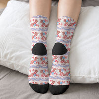 Monstera Tiare Plumeria Lei Pattern Crew Socks Red Version LT01 - Polynesian Pride