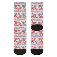 Monstera Tiare Plumeria Lei Pattern Crew Socks Red Version LT01 - Polynesian Pride