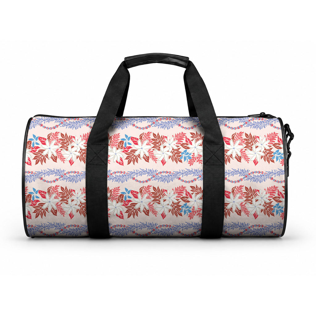 Monstera Tiare Plumeria Lei Pattern Duffle Bag Red Version