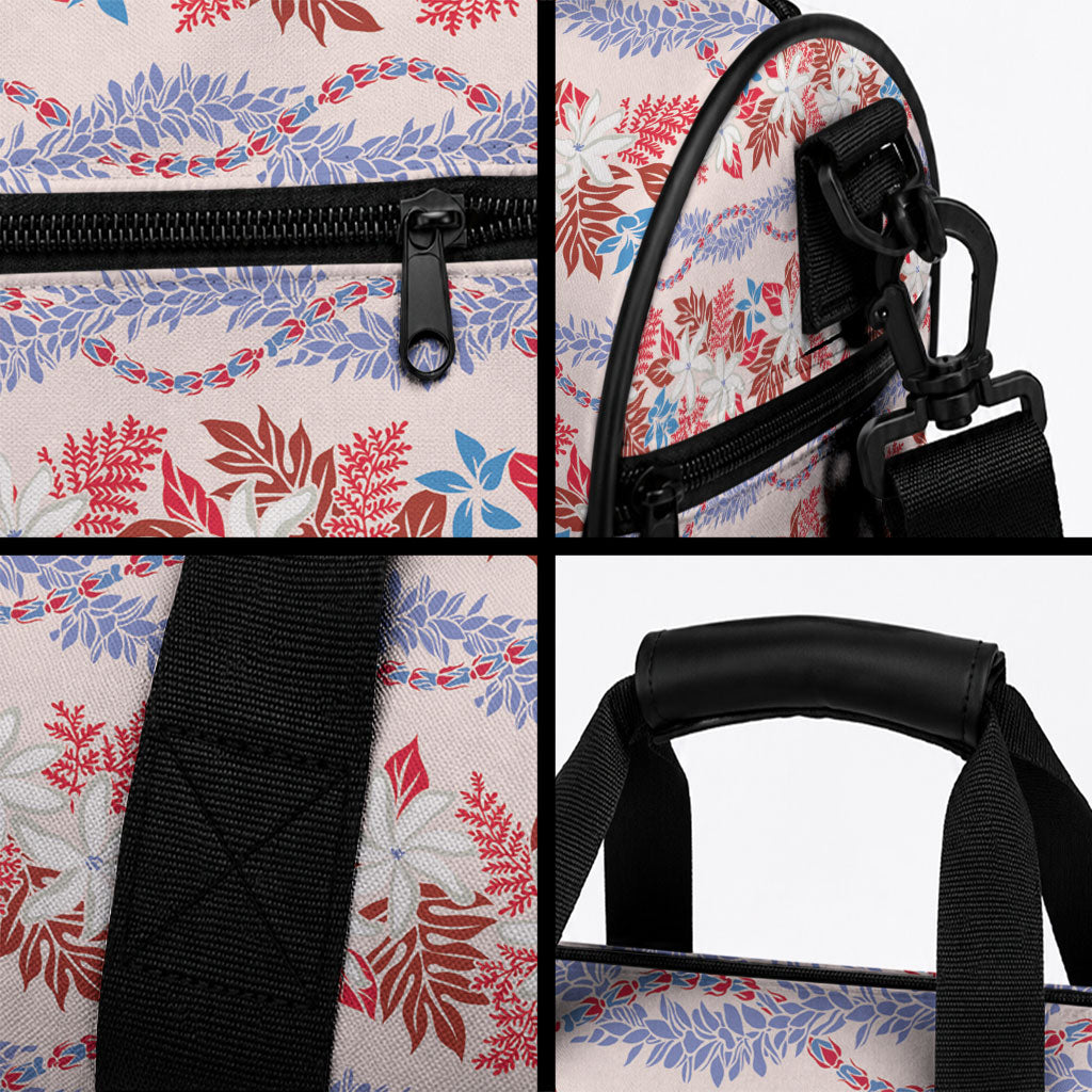 Monstera Tiare Plumeria Lei Pattern Duffle Bag Red Version