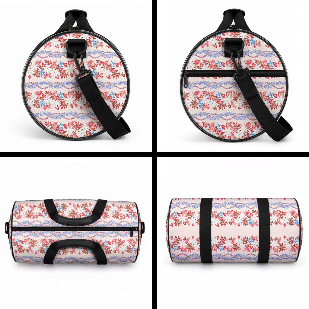 Monstera Tiare Plumeria Lei Pattern Duffle Bag Red Version