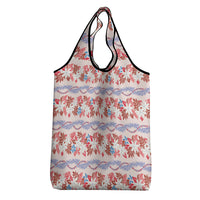 Monstera Tiare Plumeria Lei Pattern Grocery Bag Red Version LT01 - Polynesian Pride