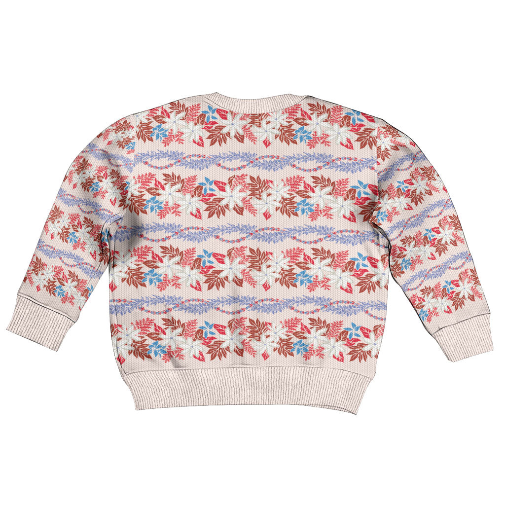 Monstera Tiare Plumeria Lei Pattern Kid Ugly Christmas Sweater Red Version LT01 - Polynesian Pride