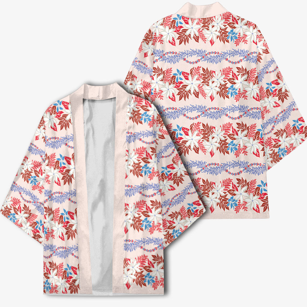 Monstera Tiare Plumeria Lei Pattern Kimono Red Version LT01 - Polynesian Pride