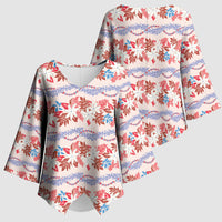 Monstera Tiare Plumeria Lei Pattern Kimono Sleeve Blouse Red Version