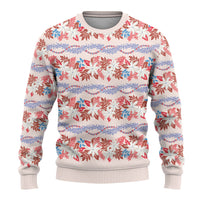 Monstera Tiare Plumeria Lei Pattern Ugly Christmas Sweater Red Version