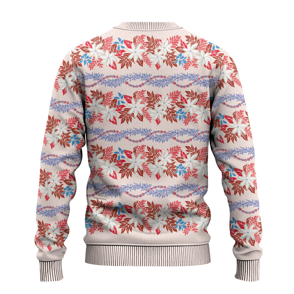 Monstera Tiare Plumeria Lei Pattern Ugly Christmas Sweater Red Version