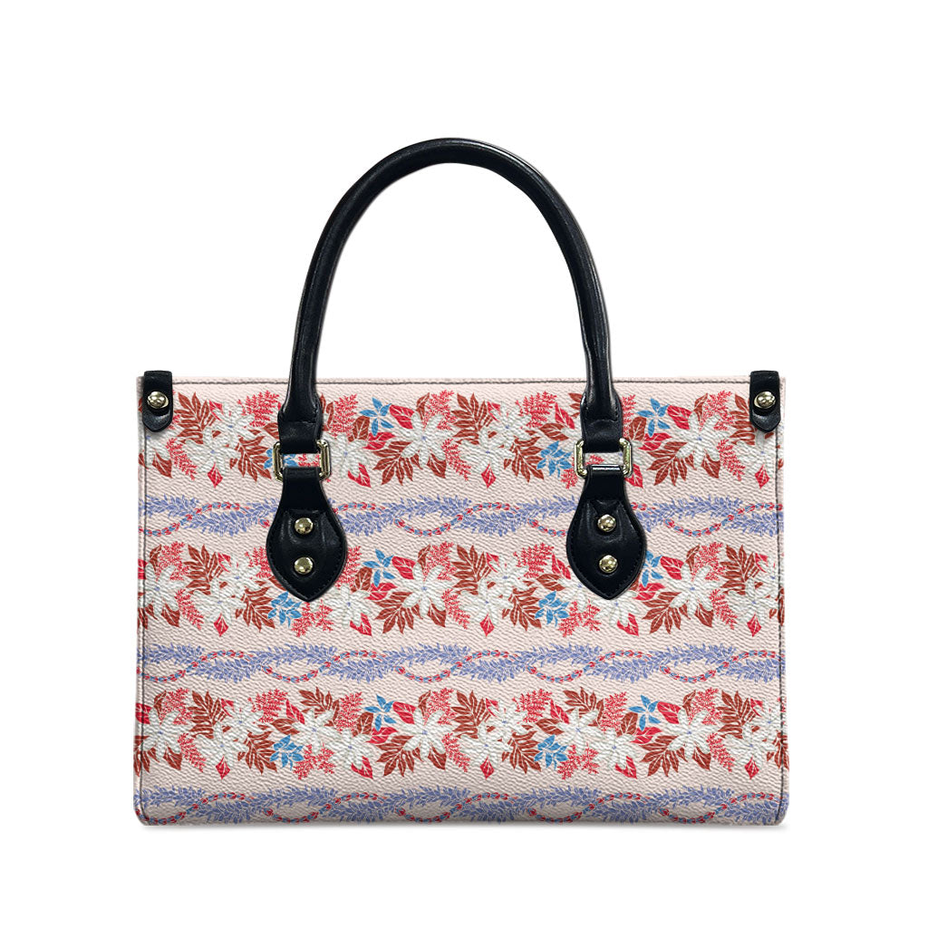 Monstera Tiare Plumeria Lei Pattern Leather Bag Red Version LT01 - Polynesian Pride