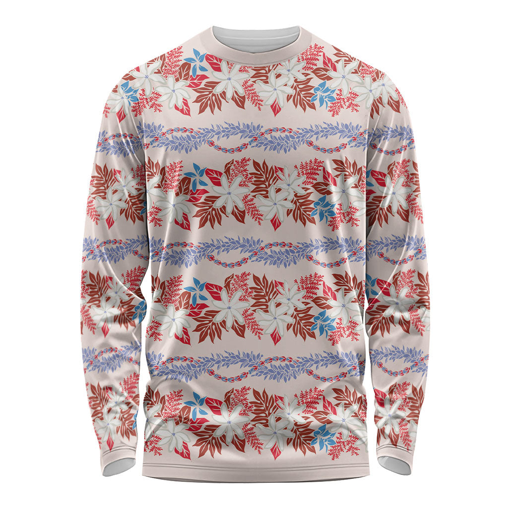 Monstera Tiare Plumeria Lei Pattern Long Sleeve Shirt Red Version