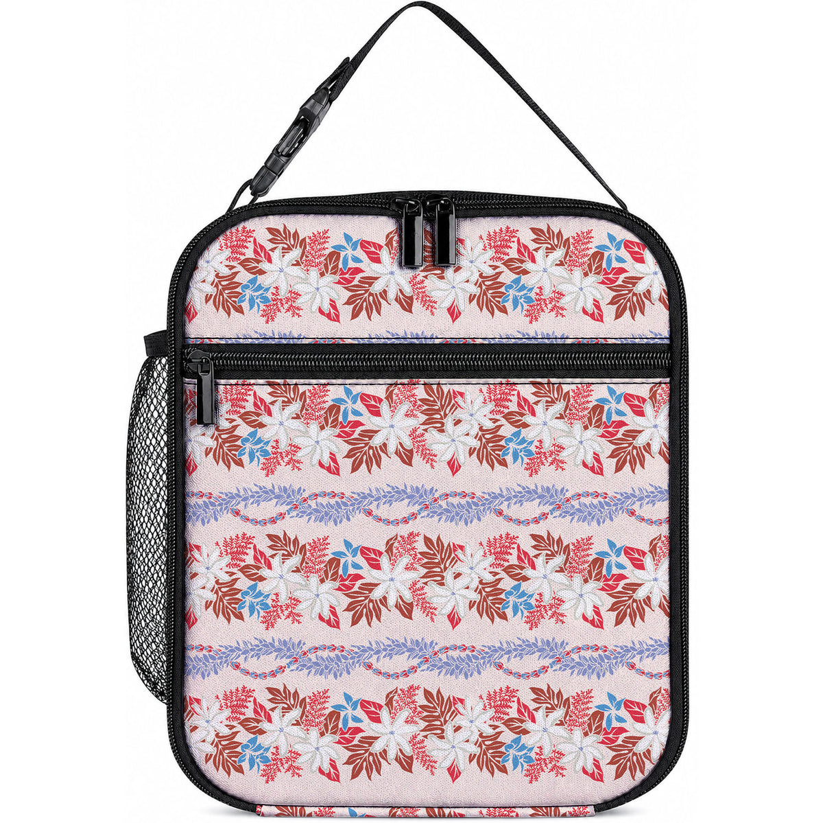 Monstera Tiare Plumeria Lei Pattern Lunch Bag Red Version LT01 10.2 × 8.3 × 4.3 inch Red - Polynesian Pride