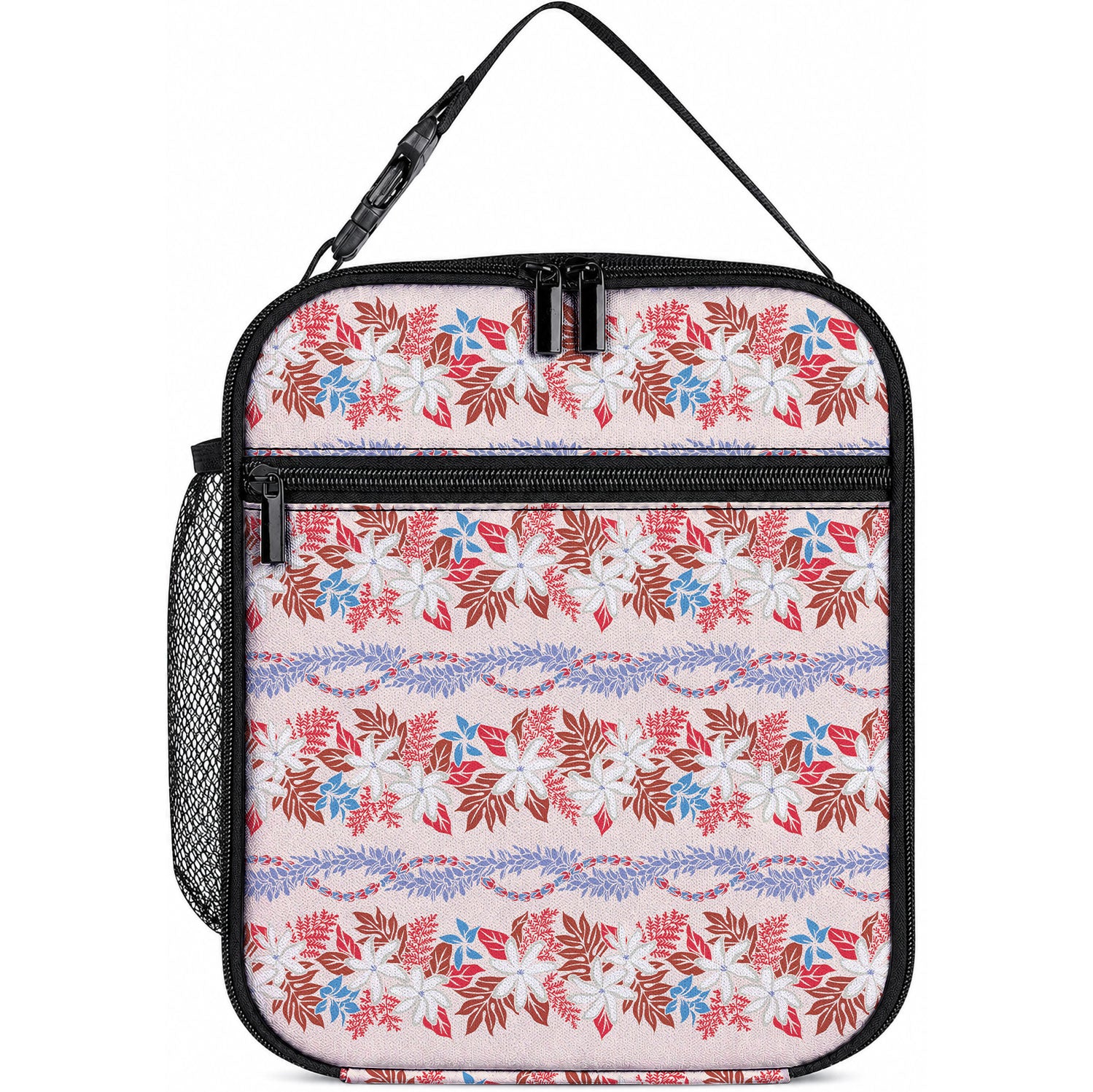 Monstera Tiare Plumeria Lei Pattern Lunch Bag Red Version LT01 10.2 × 8.3 × 4.3 inch Red - Polynesian Pride