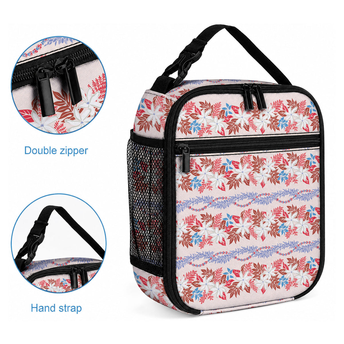 Monstera Tiare Plumeria Lei Pattern Lunch Bag Red Version LT01 - Polynesian Pride