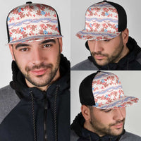 Monstera Tiare Plumeria Lei Pattern Mesh Trucker Cap Red Version LT01 - Polynesian Pride