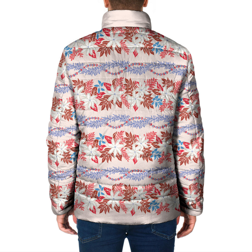 Monstera Tiare Plumeria Lei Pattern Padded Jacket Red Version LT01 - Polynesian Pride