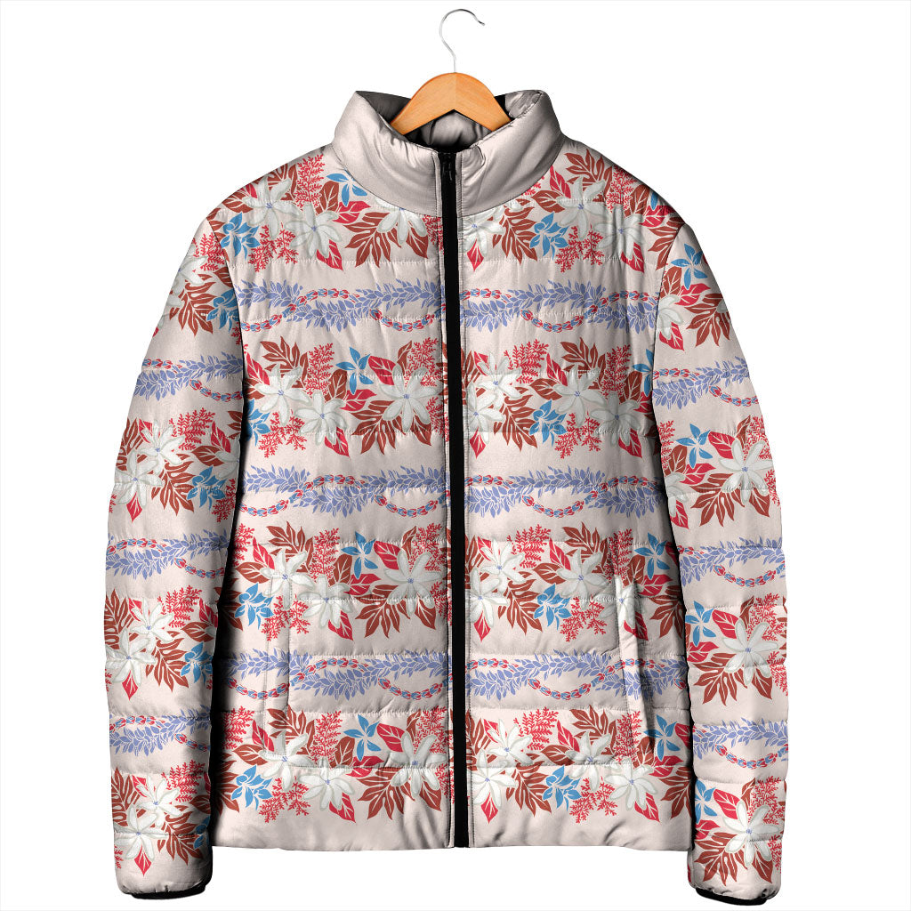 Monstera Tiare Plumeria Lei Pattern Padded Jacket Red Version LT01 - Polynesian Pride