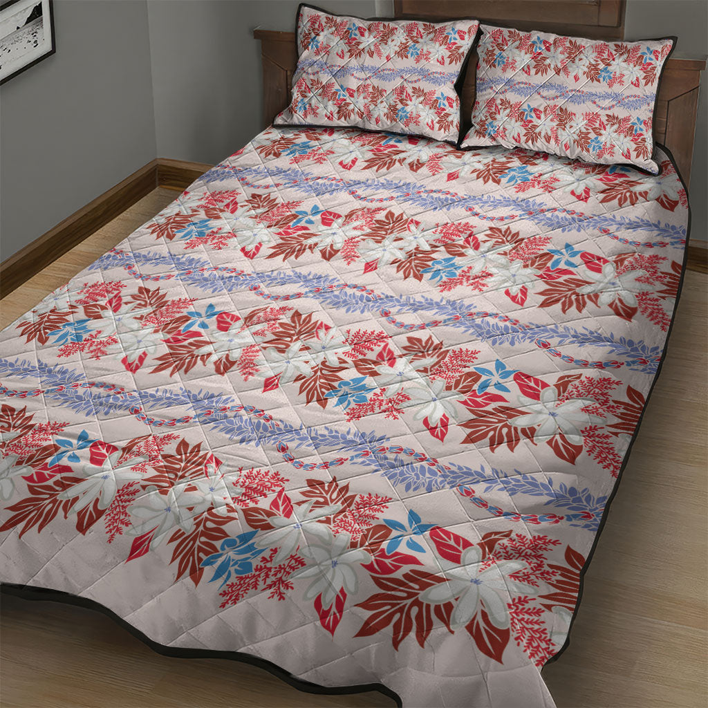 Monstera Tiare Plumeria Lei Pattern Quilt Bed Set Red Version LT01 - Polynesian Pride