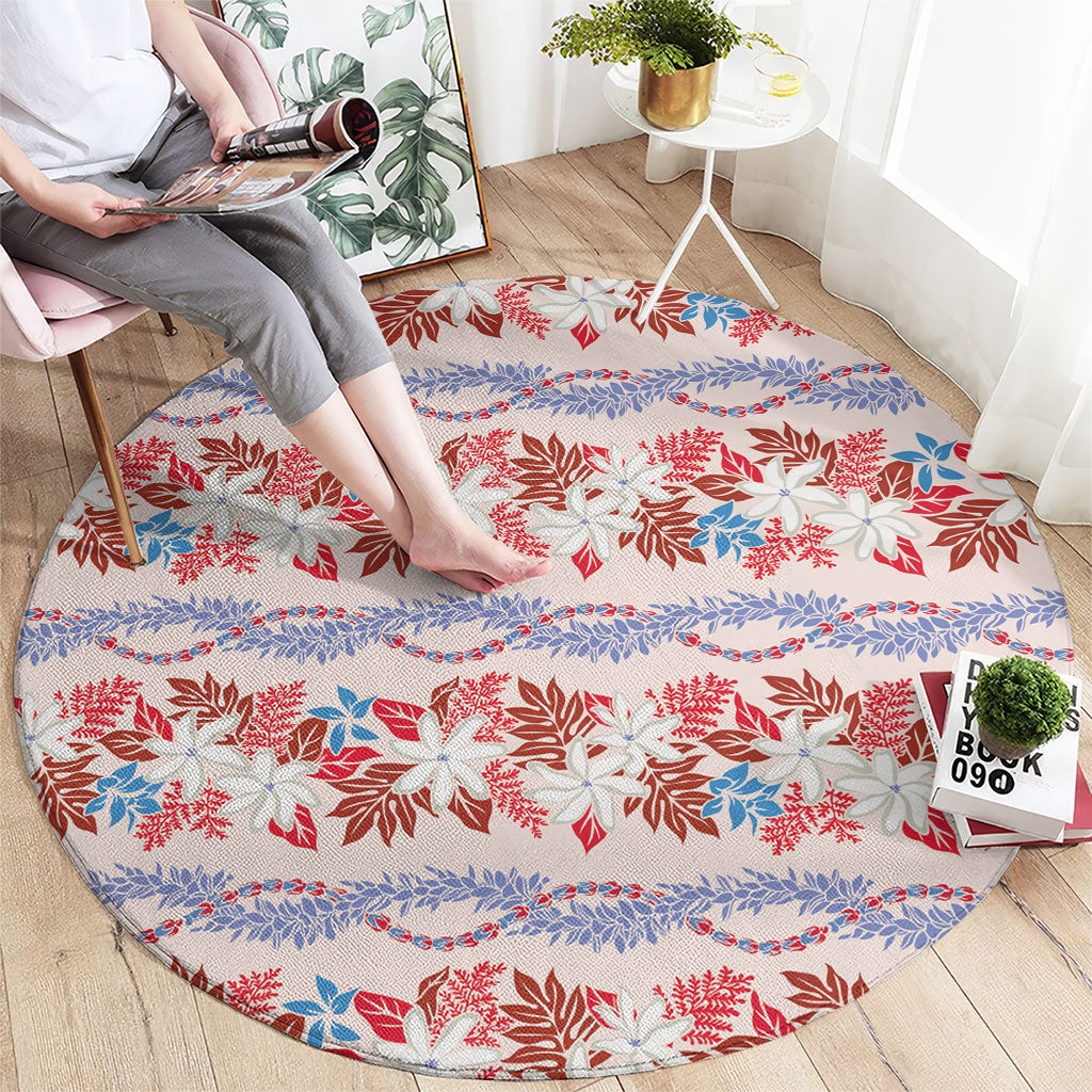 Monstera Tiare Plumeria Lei Pattern Round Carpet Red Version