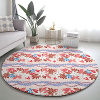 Monstera Tiare Plumeria Lei Pattern Round Carpet Red Version