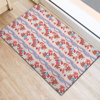 Monstera Tiare Plumeria Lei Pattern Rubber Doormat Red Version