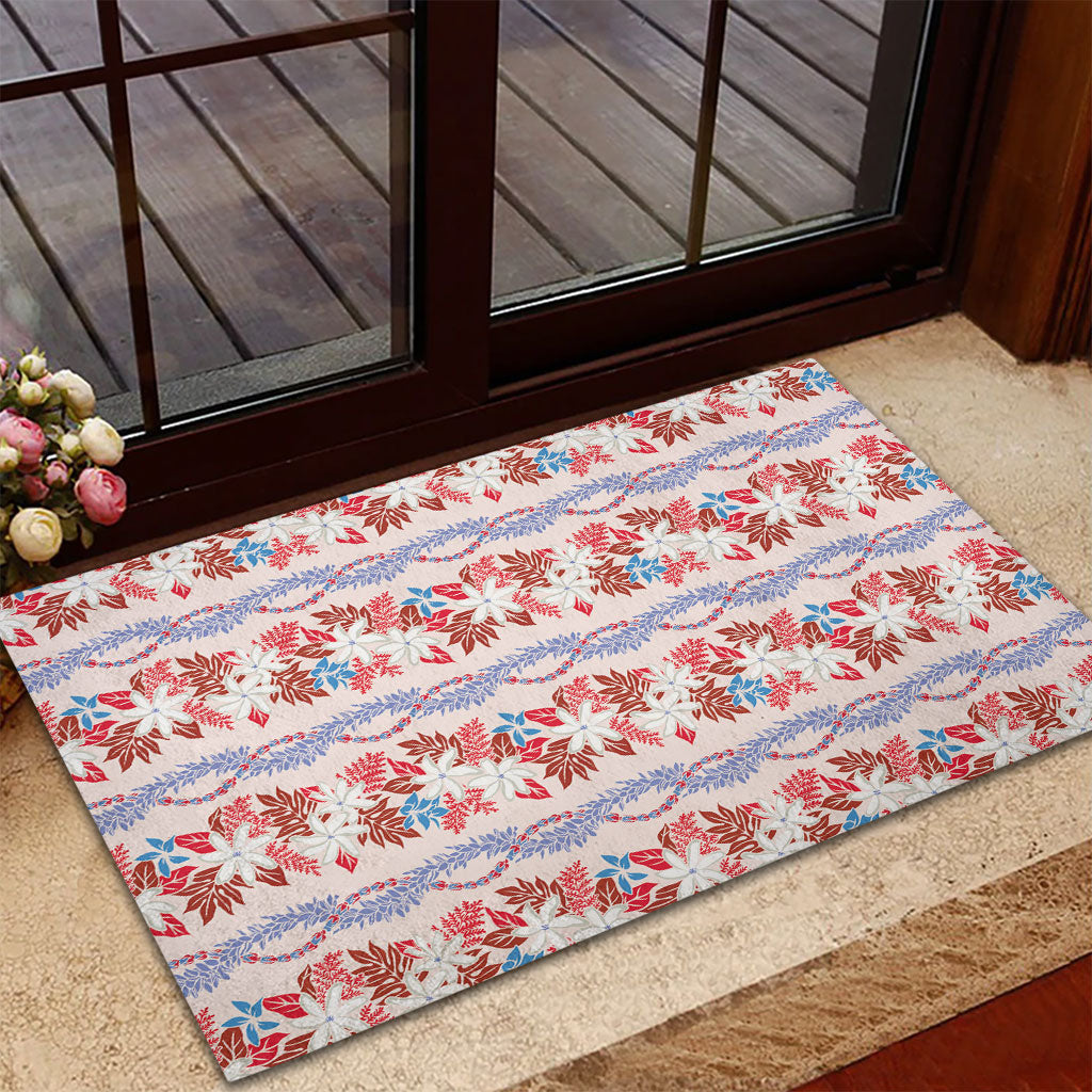 Monstera Tiare Plumeria Lei Pattern Rubber Doormat Red Version