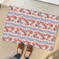 Monstera Tiare Plumeria Lei Pattern Rubber Doormat Red Version