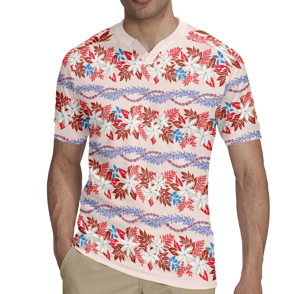 Monstera Tiare Plumeria Lei Pattern Rugby Jersey Red Version LT01 - Polynesian Pride